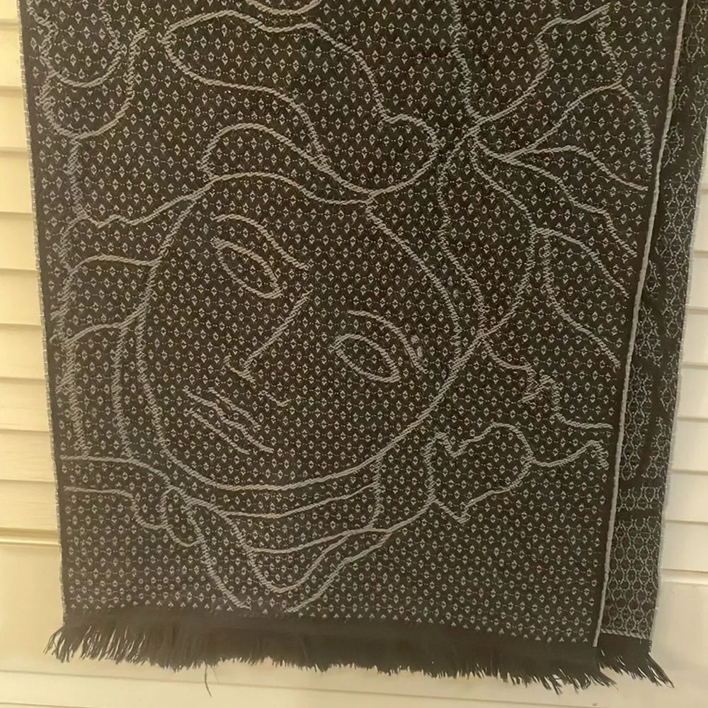 Versace Black and Charcoal Gray Geographic Medusa Fringed Scarf